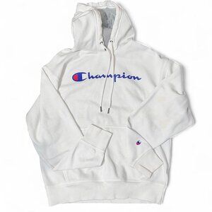 Champion Unisex White Hooded Sweatshirt